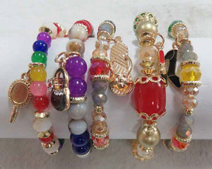 GOLD MULTI COLOR STRETCH BRACELETS BEAUTY CHARMS ( 5902 GMT )