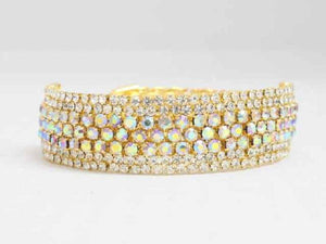 GOLD CUFF BANGLE CLEAR AB STONES ( 8658 GAB ) - Ohmyjewelry.com