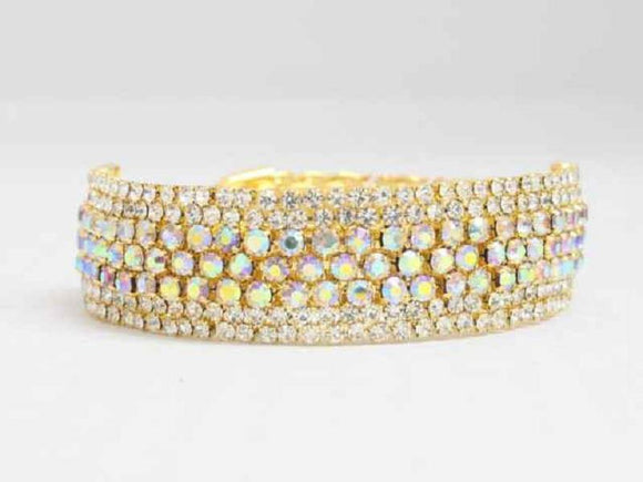 GOLD CUFF BANGLE CLEAR AB STONES ( 8658 GAB ) - Ohmyjewelry.com