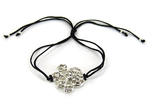 BLACK SILVER ADJUSTABLE BRACELET PAW CLEAR STONES ( 5772 SJ )