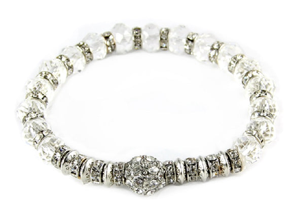 SILVER STRETCH BRACELET CLEAR STONES ( 6515 RHC )