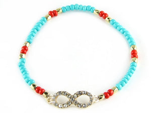 TURQUOISE AND CORAL STRETCH BRACELET INFINITY DESIGN ( 6555 )