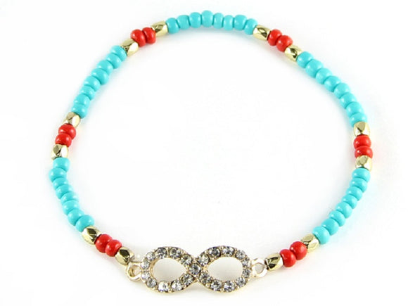 TURQUOISE AND CORAL STRETCH BRACELET INFINITY DESIGN ( 6555 )