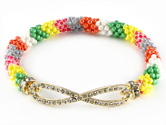 MULTI COLOR BEAD STRETCH BRACELET INFINITY CLEAR STONES ( 6612 FGMT )