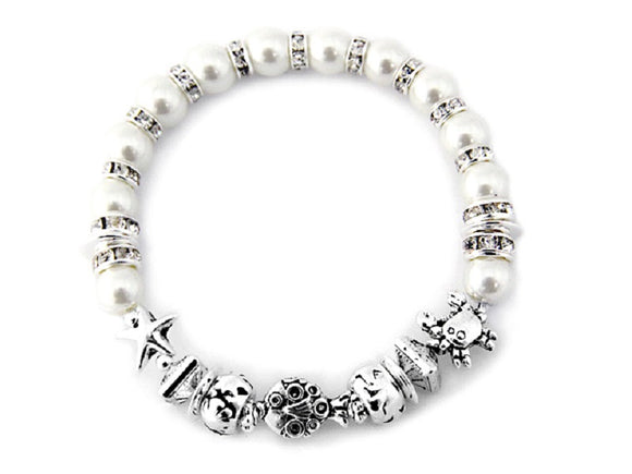 SILVER WHITE PEARL STRETCH BRACELET ( 7147 ASPL )