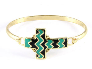 GOLD TURQUOISE BLACK CROSS BANGLE ( 7192 CTQJ )