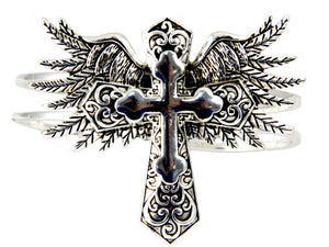 Silver Cross with Wings Hinged Bangle