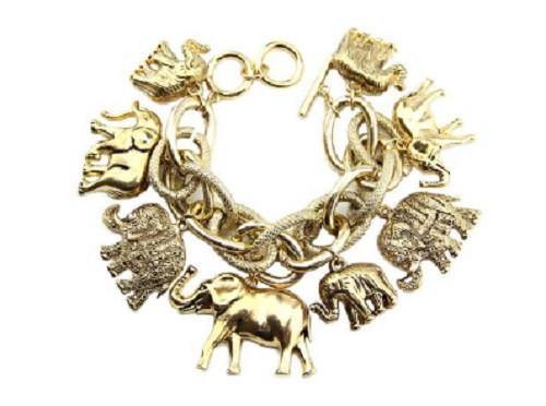 Chunky Gold Elephant Charm Double Linked Toggle Bracelet ( 8410 AG ) - Ohmyjewelry.com