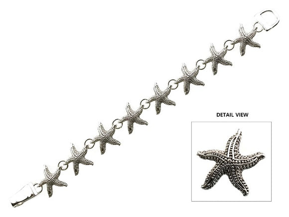 Silver Textured Starfish Sea Life Theme Magnetic Bracelet ( 9042 )