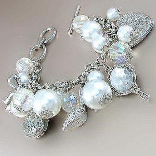 Chunky White Pearl, Handbags, and Shoes Charm Bracelet ( 4601 RHPL ) - Ohmyjewelry.com