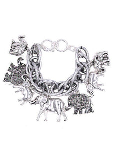 Chunky Silver Elephant Charm Double Linked Toggle Bracelet ( 8410 AS ) - Ohmyjewelry.com