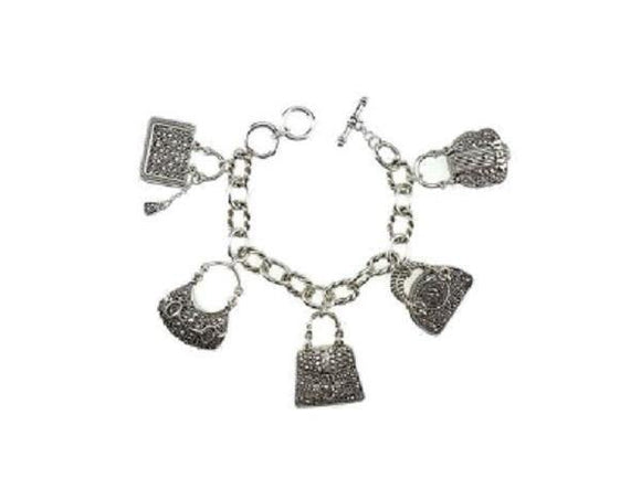 Silver Filigree 2 Sided Handbag Fashion Theme Toggle Charm Bracelet ( 9059 ) - Ohmyjewelry.com