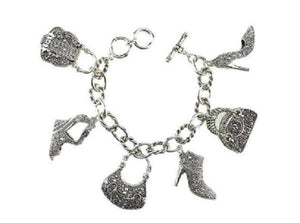 Silver Filigree 2 Sided Handbag and Shoes Fashion Theme Toggle Charm Bracelet ( 9060 AS ) - Ohmyjewelry.com