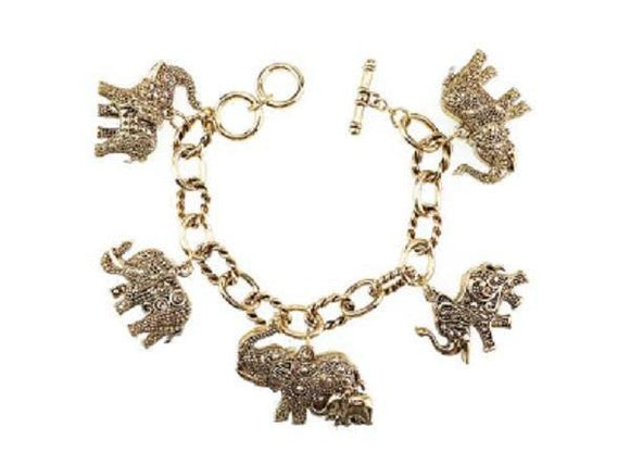 Gold Filigree 2 Sided Elephant Toggle Charm Bracelet ( 9062 ) - Ohmyjewelry.com