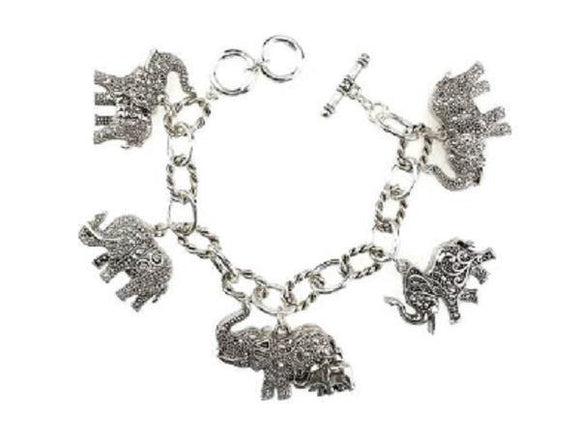 Silver Filigree 2 Sided Elephant Toggle Charm Bracelet ( 9062 AS ) - Ohmyjewelry.com