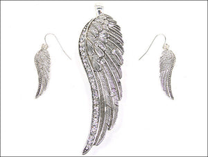 Magnetic Silver Wing with Rhinestones Pendant with Earrings ( 0605 )