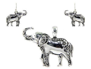 Silver Elephant Pendant with Matching Dangling Earrings