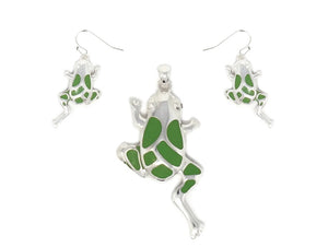 SILVER GREEN FROG PENDANTS EARRINGS ( 1659 SGRN )