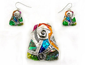 Multi Color Trapezoid Pendant with Matching Earrings ( 0906 )