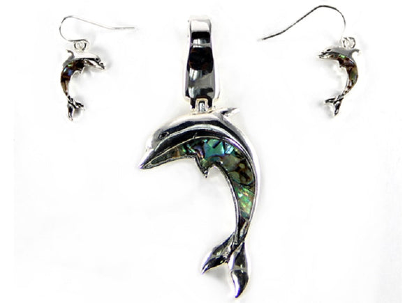Abalone Dolphin Pendant and Earrings Set ( 1109 )