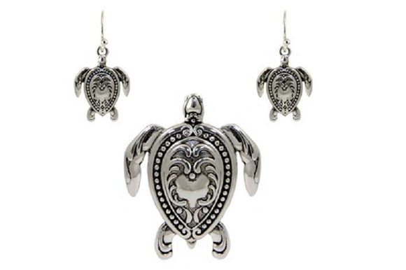 Silver Turtle Pendant with Matching Earrings ( 1464 )