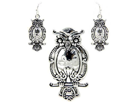Silver Spoon Design Owl Pendant with Matching Earrings ( 1465 )