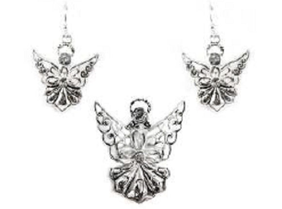 Silver Angel Magnetic Pendant with Matching Dangle Earrings ( 1501 )