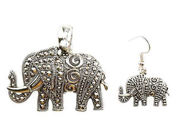 Silver Magnetic Elephant Pendant with Matching Dangle Earrings(AC 1578-AS)