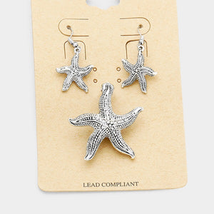 Antique Silver Looking Starfish Magnetic Pendant Set ( 1579 )