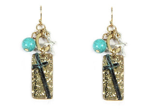 GOLD AND TURQUOISE CROSS EARRINGS ( 1362 )