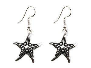 Silver Starfish Dangling Fish Hook Earrings ( 1852 )