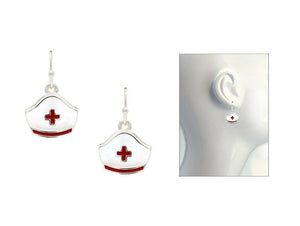 SILVER RED WHITE NURSE CAP EARRINGS ( 2963 SMX ) - Ohmyjewelry.com