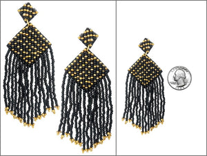 BLACK GOLD BEAD DANGLING EARRINGS ( 4038 GDBK )