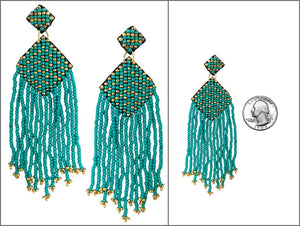 TURQUOISE GOLD BEAD DANGLING EARRINGS ( 4038 GDTQ )