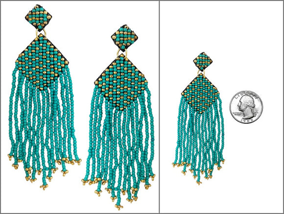 TURQUOISE GOLD BEAD DANGLING EARRINGS ( 4038 GDTQ )