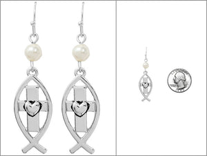 SILVER JESUS FISH EARRINGS CROSS HEARTS ( 4080 ASPL )