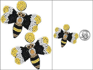 2" YELLOW AND BLACK BEADED BEE EARRINGS ( 4221 YWMT )