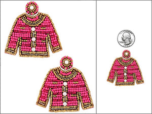 FUCHSIA GOLD BEAD JACKET EARRINGS ( 4853 FUMT )