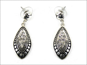 1.75" Silver Dangle Rhinestone Hook Earrings ( 0319 )