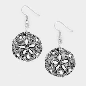 1.5" Silver Sand Dollar Dangle Earrings - Ohmyjewelry.com