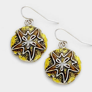 Lacquered Round Sand Dollar Dangle Earrings ( 0750 )