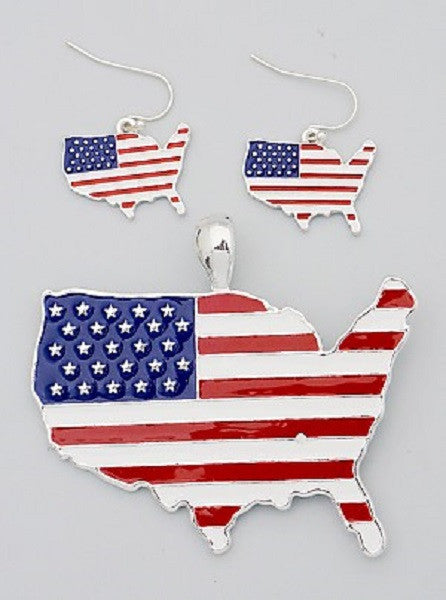 Red, White and Blue United States Pendant with Matching Earrings