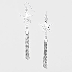 Silver Tassel Starfish Dangling Earrings ( 1419 )