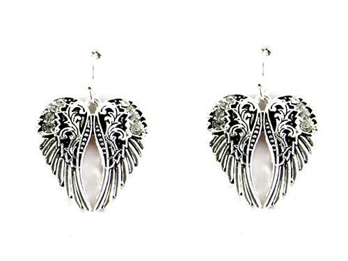 Silver Rhinestone Dangling Rhinestone Filigree Wings Earrings ( 1493 )