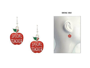 1 1/4" Red Enamel "Special Teacher" School Theme Dangle Earrings ( 2962 ) - Ohmyjewelry.com