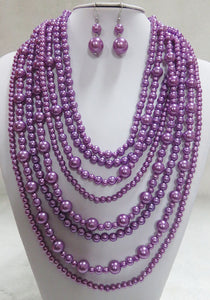 8 STRAND LIGHT PURPLE PEARL NECKLACE SET ( 556 LPP )