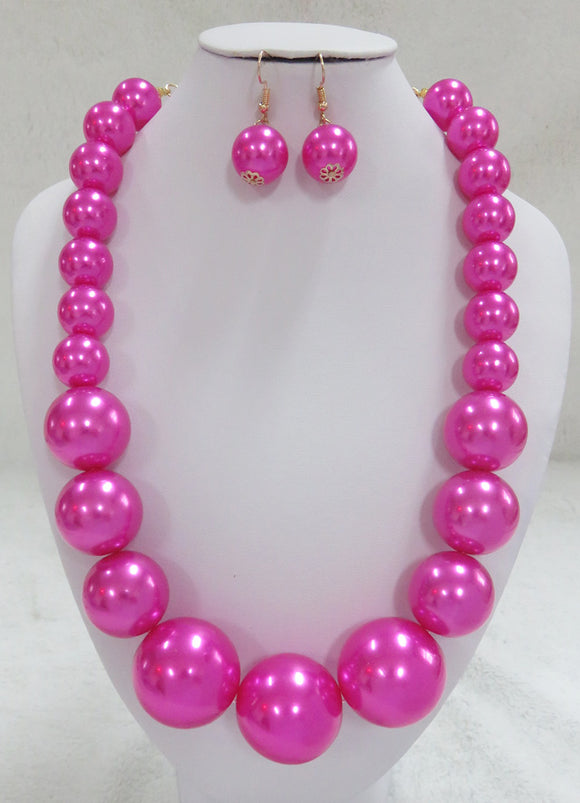 FUCHSIA PEARL NECKLACE SET ( 602 FS )