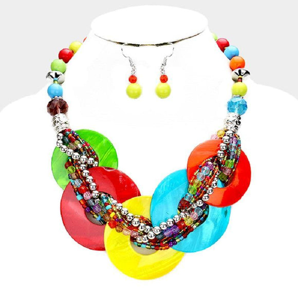 Multi Color Round Shell and Beaded Fashion Necklace Set ( 541 ) - Ohmyjewelry.com
