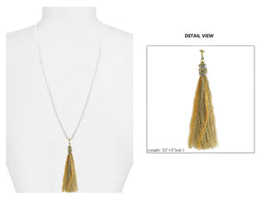 Brown Crystal Beaded Necklace with Brown Feather Thread Tassel ( 1595 )