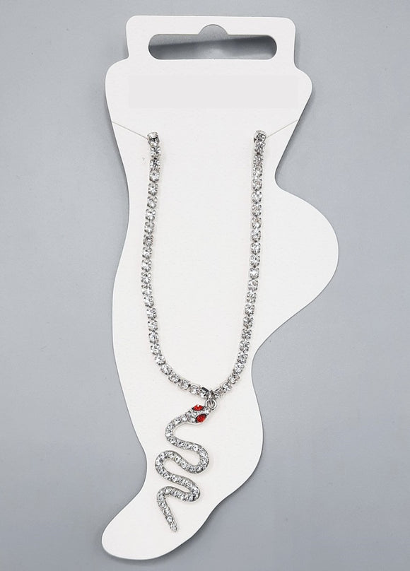 SILVER SNAKE ANKLET CLEAR RED STONES ( 1523 RHCRY )